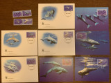 Ttuvalu - delfin - serie 4 timbre MNH, 4 FDC, 4 maxime, fauna wwf