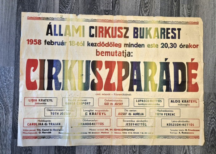 Afis vechi Turneu Circul de Stat Bucuresti format mare Doar predare personala