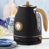 Ceainic, fierbator electric cu termometru, otel inoxidabil, negru cu lemn, 1,7 l, 1850-2200 W, Klausberg