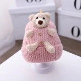 Caciula bebelusi roz tricotata cu ursulet decorativ, caciulita calduroasa si