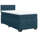 Cumpara ieftin Pat continental cu saltea, albastru inchis, 80x200 cm, catifea