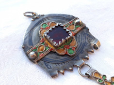 MEDALION PECTORAL argint KABYLE etnic BERBER TRIBAL rar OPULENT vechi MASIV foto