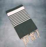 Prosop plajă | Fouta |Tunis Verde Inchis Cu Dungi Albe 200 x 100 cm
