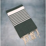Prosop plajă | Fouta |Tunis Verde Inchis Cu Dungi Albe 200 x 100 cm