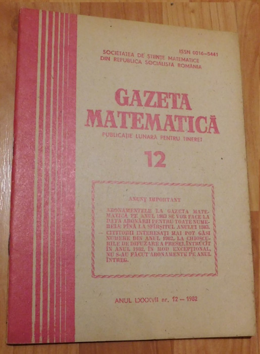 Gazeta matematica - Nr. 12 din 1982