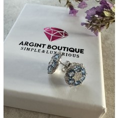 Cercei rotunzi cu cristale albastre și design floral ARG389E