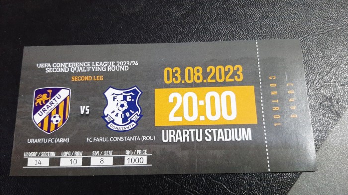 Bilet Urartu - Farul Constanta