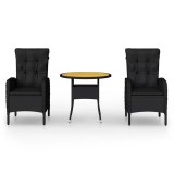 Cumpara ieftin Set bistro de gradina, 3 piese, negru, poliratan