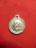 Medalion vechi Sf.Maria - metal alb (posibil argint) , d= 1,7 cm
