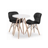 Set masa rotunda stil scandinav + 2 scaune Lago catifea, Artool, MDF si lemn, alb si negru, 60x72 cm, Leobert