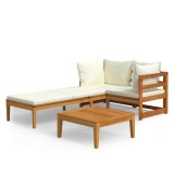 Cumpara ieftin Set mobilier gradina perne alb/crem, 3 piese, lemn masiv acacia