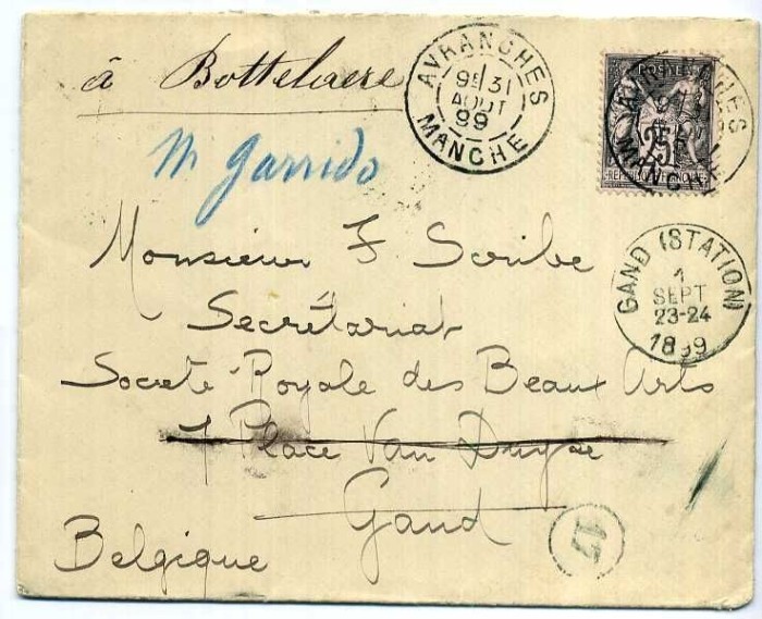 France 1899 Postal History Rare Cover Avranches to Gand Belgium D.580