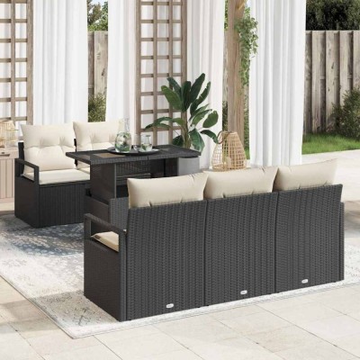 vidaXL Set de canapele pentru grădină cu pernă 6 pcs negru și crem foto