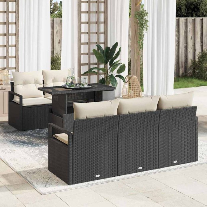 vidaXL Set de canapele pentru grădină cu pernă 6 pcs negru și crem