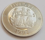 Moneda Marea Britanie 5 Ecu 1992 The Three Graces, Cupru-Nichel, Numismatica