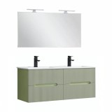 Trent Mobilier de baie 120 cm Lavetă ceramică cu oglindă 60x120 cm verde fistic-verde-olive