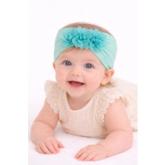 Bentita lata verde menta pentru fetite cu floricele aplicate