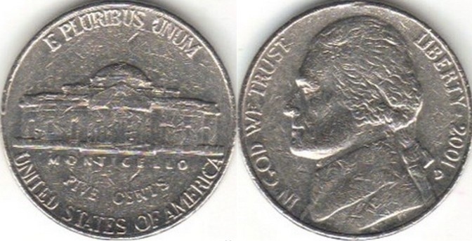 SUA 2000D - 5 cents, circulata