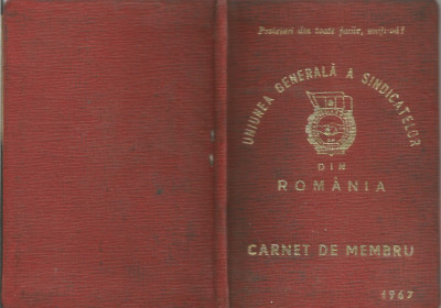 Romania, Carnet de membru, Uniunea Generala a Sindicatelor din Romania,1967 foto