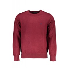 Pulover barbati cu decolteu rotund si logo brodat rosu inchis, 3XL