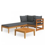 Set mobilier gradina cu perne gri inchis, 3 piese, lemn acacia