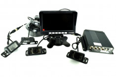 Sistem DVR kit monitor senzor parcare + 4 camere cu functie de inregistrare turism/camion 12V-24V. Lungime cablu fata 5m, cablu stanga/dreapta 15m s foto