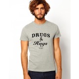 Tricou barbati gri Drugs &amp; Hugs - S