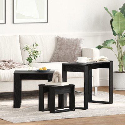 vidaXL Set de 3 mese stivuibile, stejar negru, lemn prelucrat foto