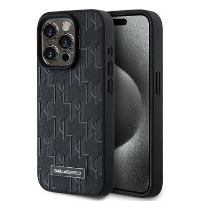 Husa MagSafe pentru Apple iPhone 15 Pro Max, Karl Lagerfeld, Monogram Metal Logo, Neagra foto
