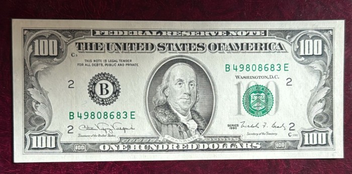 BANCNOTA STATELE UNITE ,100 DOLLARS 1990(Small face) NECIRCULATA/ SE VINDE BANCNOTA CU SERIA DIN POZE...