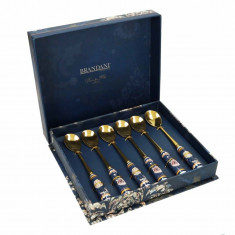 Set 6 lingurite desert Blue Danube Gold, Brandani, inox, maner ceramic