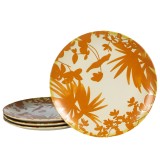 Set 4 farfurii intinse, 26 cm, Hawaii, Crem deschis cu frunze portocalii