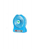 Ventilator LED portabil, cu baterie 18650 si cablu de incarcare-Culoare Albastru deschis, Oem