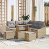 Set de Sofa de Grădină 8 Piese cu Perne Bej Ratan Poliratan Acacia
