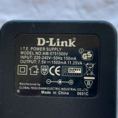 ALIMENTATOR D-LINK 7,5V-1500 mA , MODEL AM-0751500V , FUNCTIONEAZA .