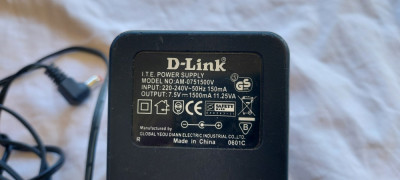 ALIMENTATOR D-LINK 7,5V-1500 mA , MODEL AM-0751500V , FUNCTIONEAZA . foto