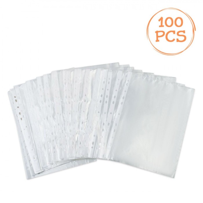 Set Folii Protecție Documente, Model A4, Grosime 0.03mm, Margine Albă, 100 Bucăți, Transparent
