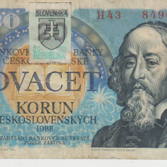 M1 - Bancnota foarte veche - Cehoslovacia - 20 coroane abtibild Slovacia - 1988