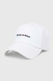 Tommy Jeans șapcă de baseball din bumbac culoarea alb, cu imprimeu, AM0AM11341