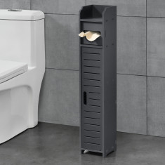 [en.casa]® Dulap baie Leoban DG, 80 x 15 x 15 cm, WPC/gri inchis cu suport pentru hartie WC HausGarden Leisure