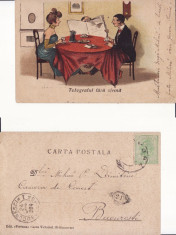 Carte postala comica - tema umoristica-editata Bucuresti-clasica-amanti foto