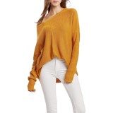 Tricou lung de damă cu m&acirc;neci lungi, tricotat subțire, simplu, cu umeri goi, pentru primăvară/toamnă/iarnă
