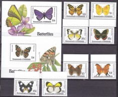 Dominica 1994 fauna fluturi MI 1834-1841 + bl.262,263 MNH foto