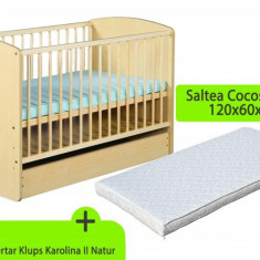 Patut cu sertar KLUPS Karolina II Natur + Saltea 8 MyKids Confort II GreatGoods Plaything