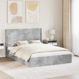 vidaXL Cadru de pat cu depozitare și tăblie Gri Beton 150 x 200 cm 3414016