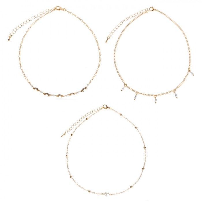 Set Coliere Language of Jewels, Model Lanturi, Culoare Aurie, Perle Albe, 3 Bucăți