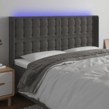 VidaXL Tăblie de pat cu LED, gri &icirc;nchis, 203x16x118/128 cm, catifea