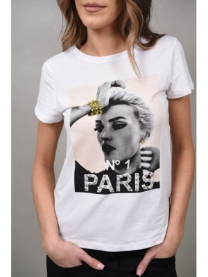 TRICOU CU IMPRIMEU LADY PARIS Alb S-M foto