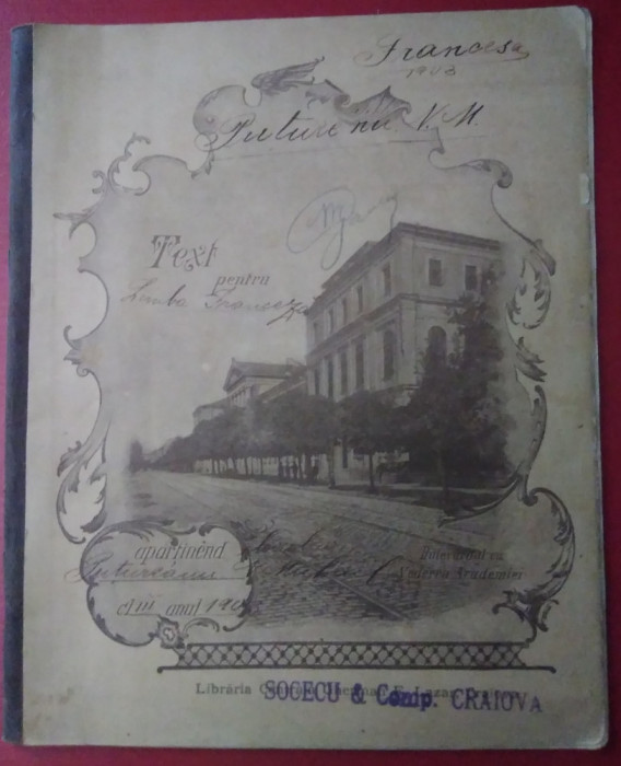 Caiet manuscris 1903 cu 2 foto coperți București Academia + hartă Rom&acirc;nia