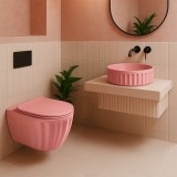 Set: Vas de toaletă suspendat + Lavoar pe blat Rea Light Pink Matt